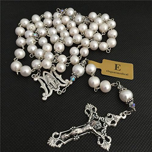 Miniatura 5 de elegantmedical perlas collar real lazo plata esterlina cuentas padre boda rosario cruz, Perla