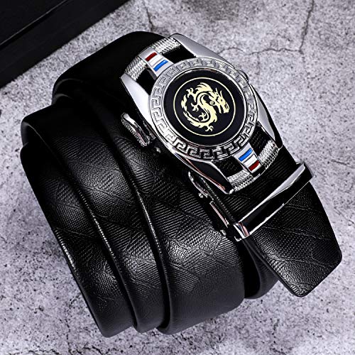 Image of Dubulle Designer Men's Belts, Ratchet Leather Sliding Buckle Dress Belt | 1 3 /8 inch(3.5cm) Genuine Leather Adjustable Strap, Automatic Ratcheting Buckles, Gift‑Boxed, Trim to Fit, for Business Casual