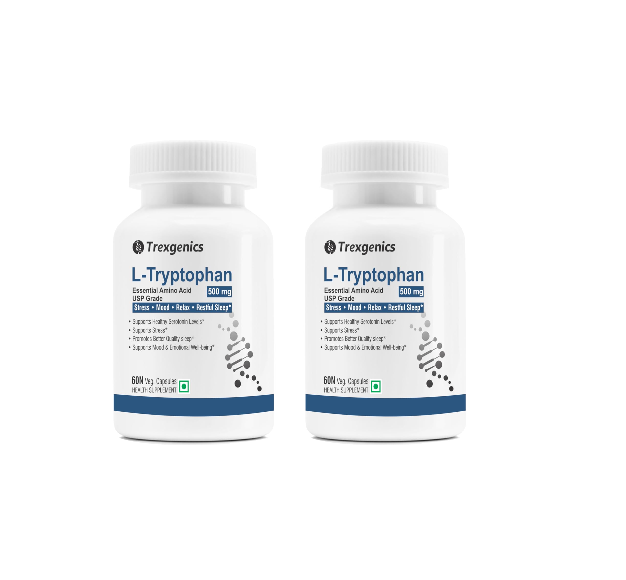 Trexgenics L-TRYPTOPHAN 500mg Essential amino acid, Stress, Mood, Relax, Restful Sleep Support (60 Vcaps) (2)
