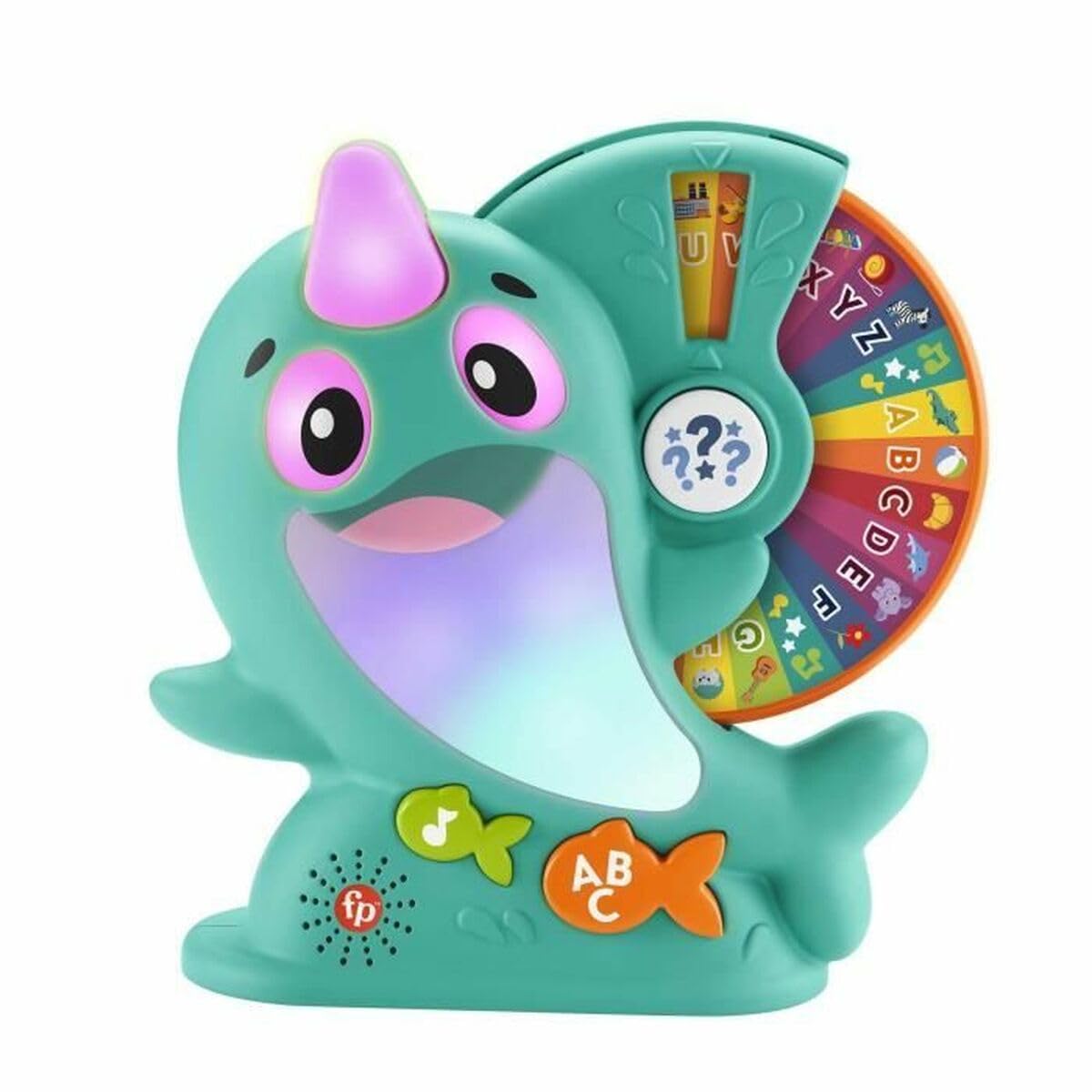 FISHER-PRICE Interactive Narwhal Toy, Light Up Face, Horn, Music, Sound, Educational Game for Toddlers from 18 Months