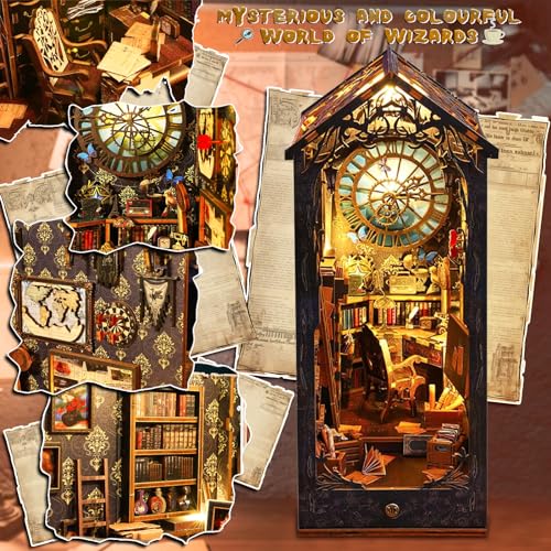 Auney Book Nook Kit Buch Ecke Miniatur Kit, Bücherecke Bücherregaleinsatz Modellbausätze zum Bauen für Lehrer Bücher Liebhaber