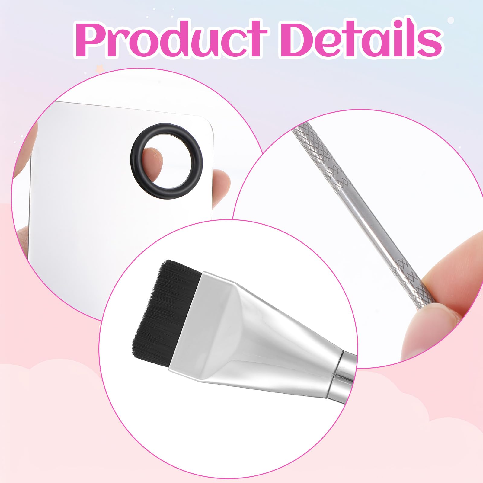 JJUNW Set di 3 tavolozze per make-up in acciaio inox, con spatola e pennello per fondotinta, tavolozza di miscelazione cosmetica per fondotinta