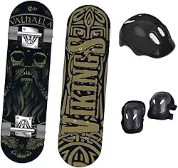 Kit Skate Esporte com Acessórios de Proteção, Marrom, Madeira e Alumínio, 78 cm, Capacete, Joelheiras e Cotoveleiras, Suporta até 90 kg