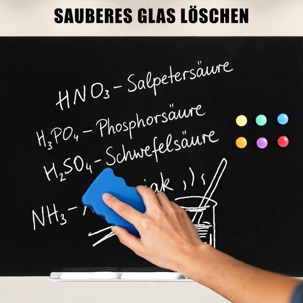 Garvee 60x45cm Glas Whiteboard Schwarz Rahmenlos Magnetische Schreibtafel
