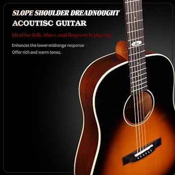 WINZZ AFM16-SD Slope Shoulder Dreadnought Solid Sitka Spruce Acoustic Guitar with Reinforced Carbon Fiber Neck