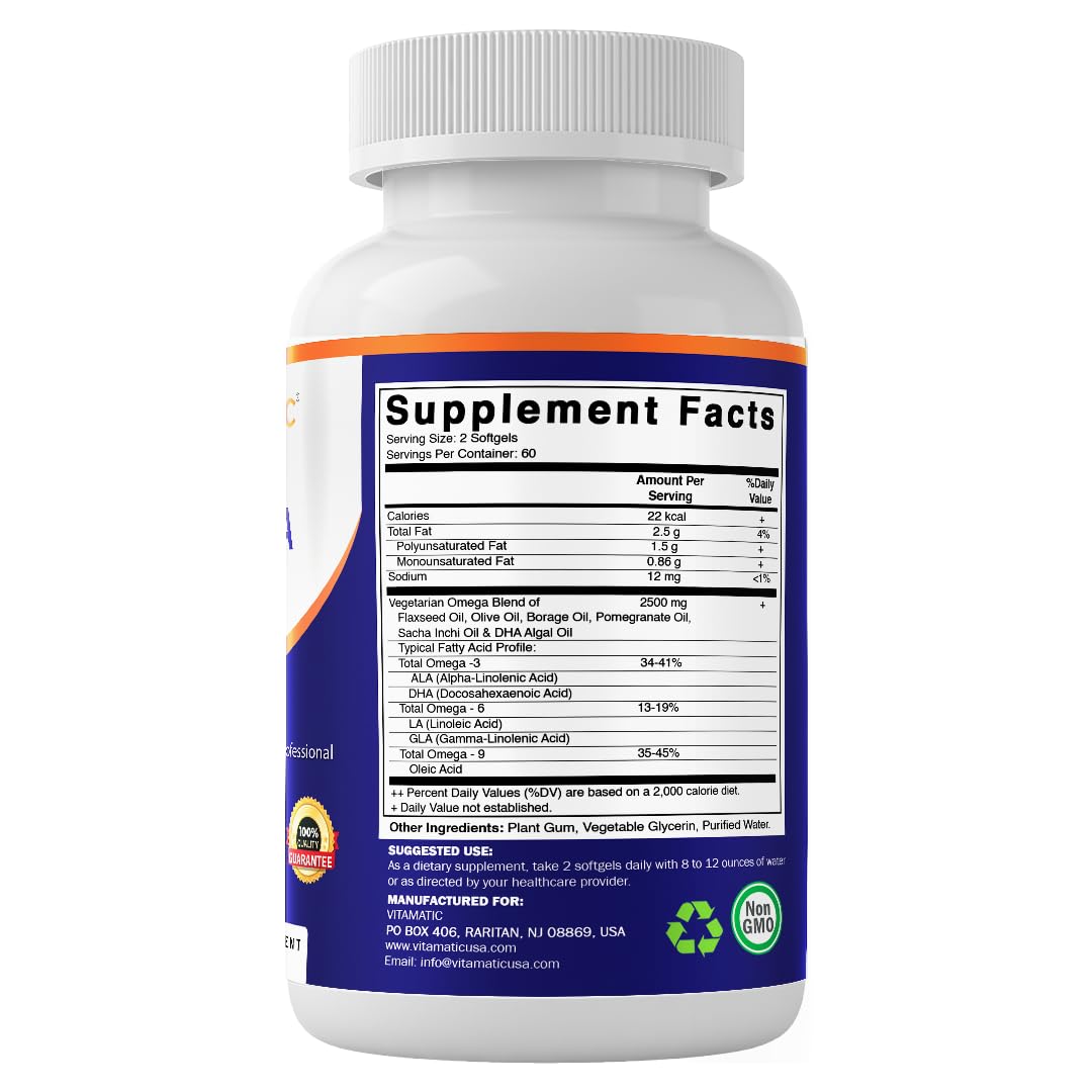 Vitamatic Vegan Omega 3-6-9 Complex 1250mg | Flaxseed, Olive, Borage & Algae Oils | Plant-Based Omegas | 120 Softgels — Amazon image 8