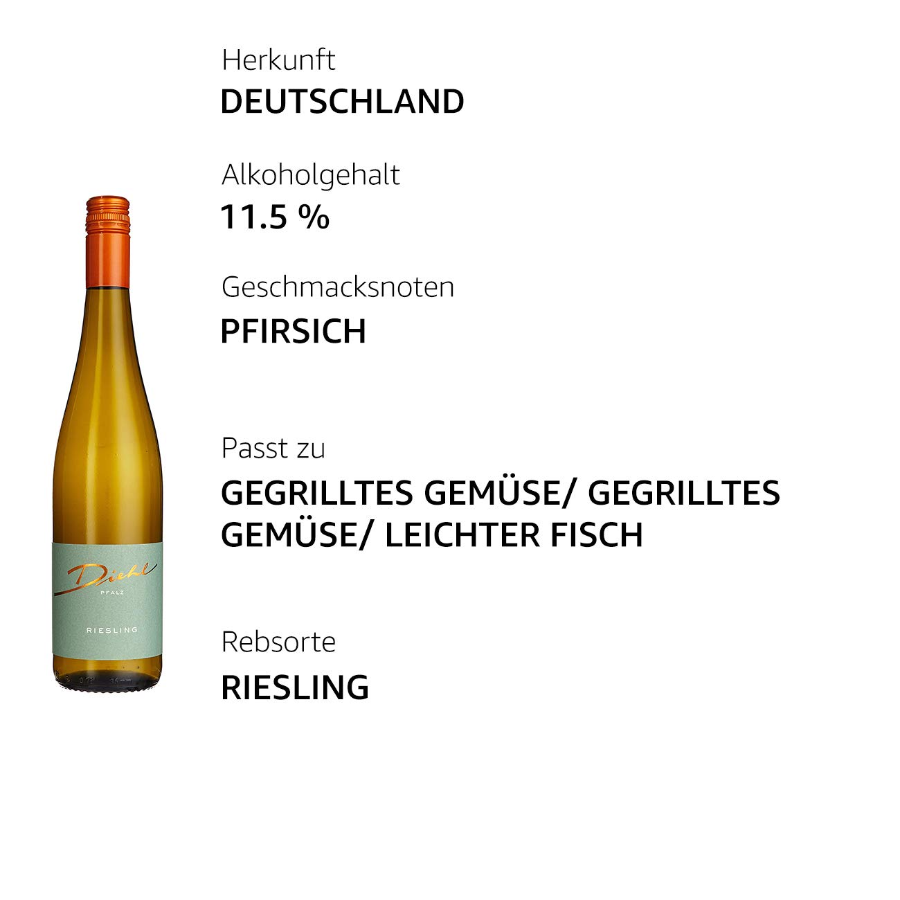 Weingut Diehl Riesling – Halbtrockener, milder Weißwein aus der Wein-Region Pfalz (6 x 0,75l)