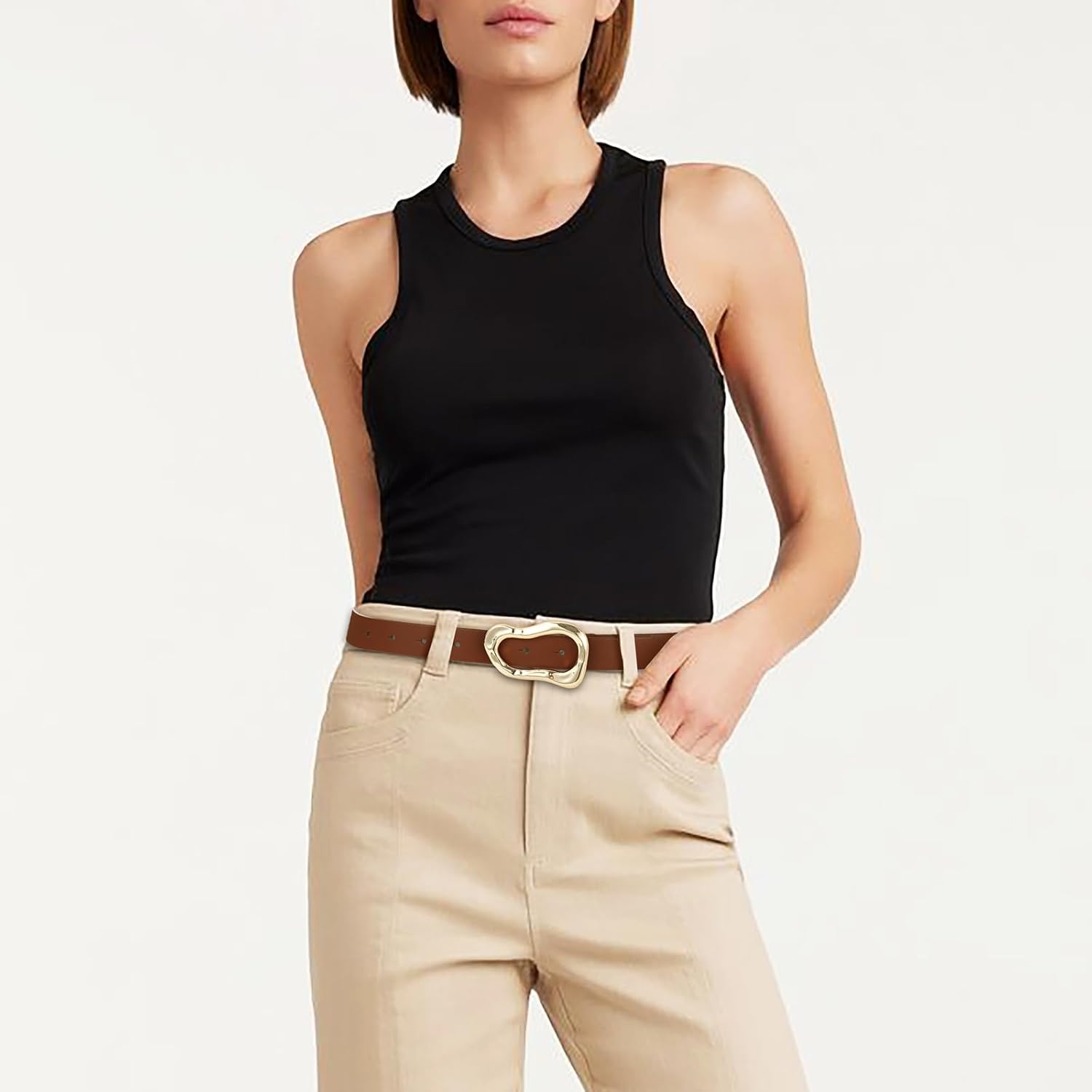 Black Belt for Women Stylish Gold Buckle Fashion Leather Waist Belt Perfect for Jeans and Dresses - Image 5