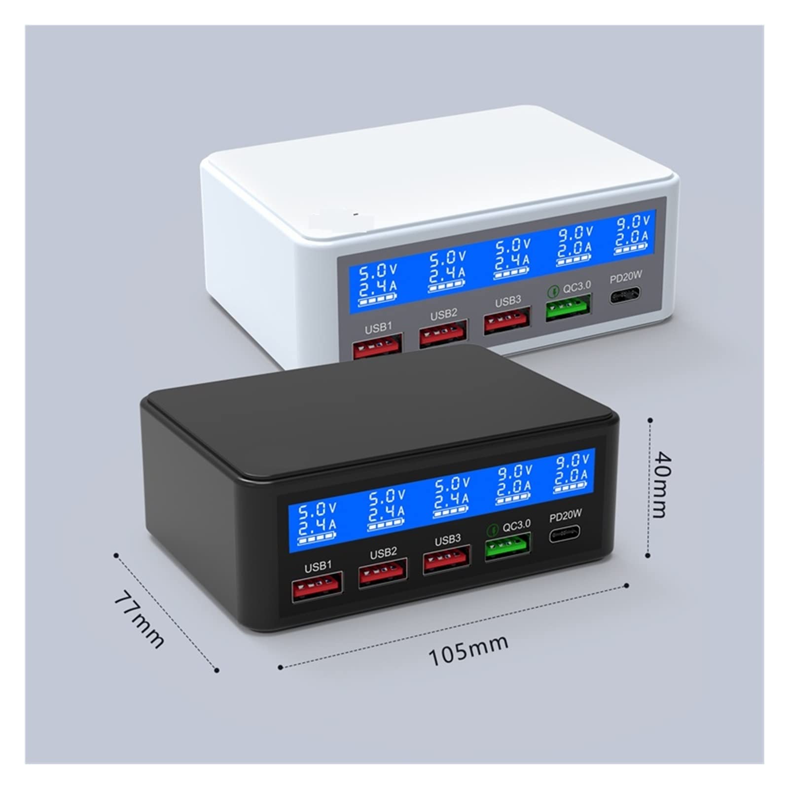 Stazione di Ricarica, Caricatore USB multiplo universale da 65 W Quick Charge QC3.0 PD Charge Station(White)