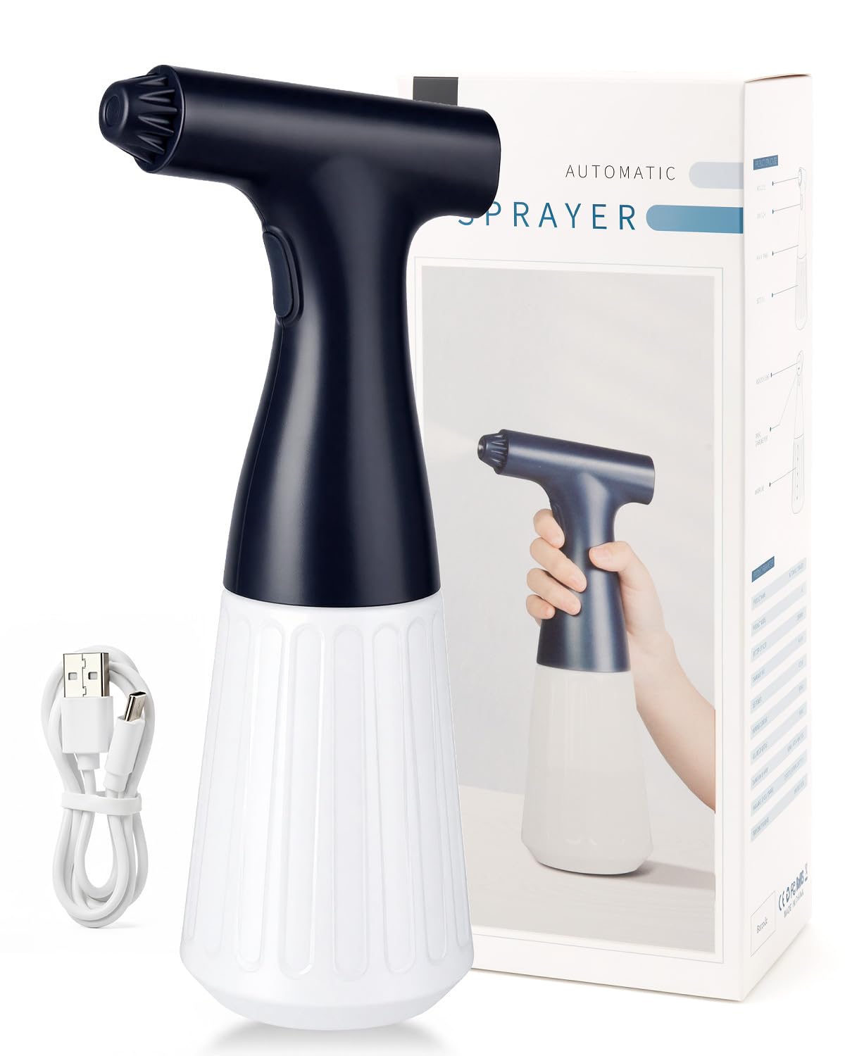 Wedama Flacon pulvérisateur électrique vide de 500 ml - Flacon pulvérisateur automatique continu rechargeable avec buse réglable pour le nettoyage, les plantes, les cheveux, les soins de la peau, les