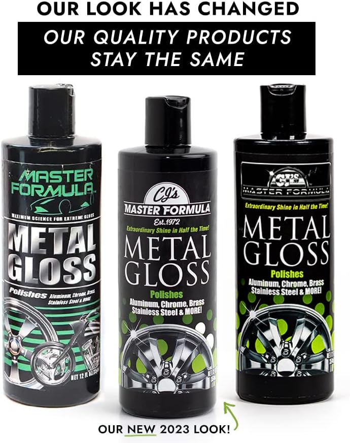 Miniatura 9 de Original CJs Master Formula Metal Gloss Detail Polish Paquete de 2 botellas de 12 onzas con brillo extraordinario para aluminio, cromo, latón, acero