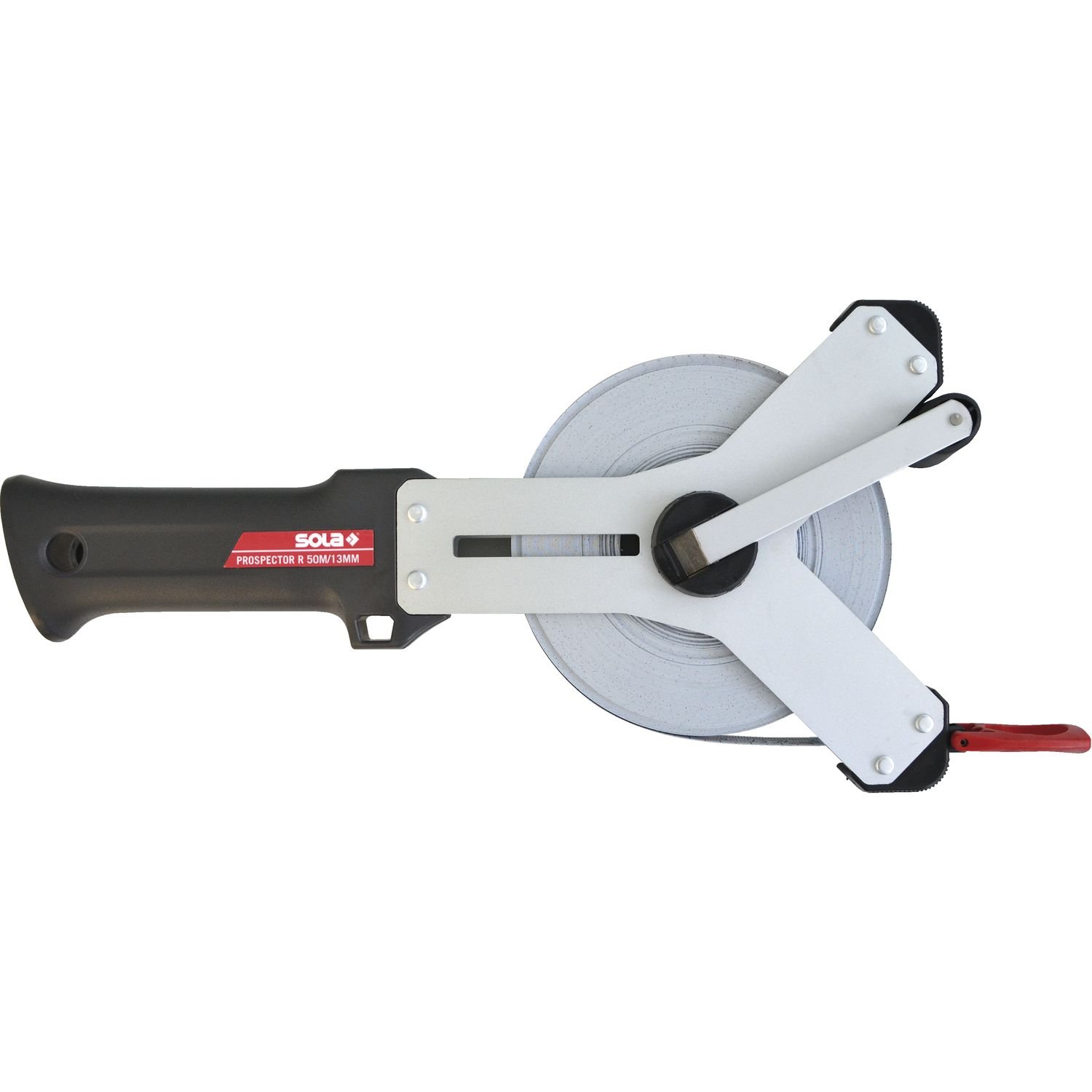 SOLA PROSPECTOR R - Maßband 50m / 13mm - Stahlband, weiss lackiert mit mm Skala - Genauigkeitsklasse II - Bandmaß mit Multifunktions-Endhaken - Metermaß Länge - 30m, 50m