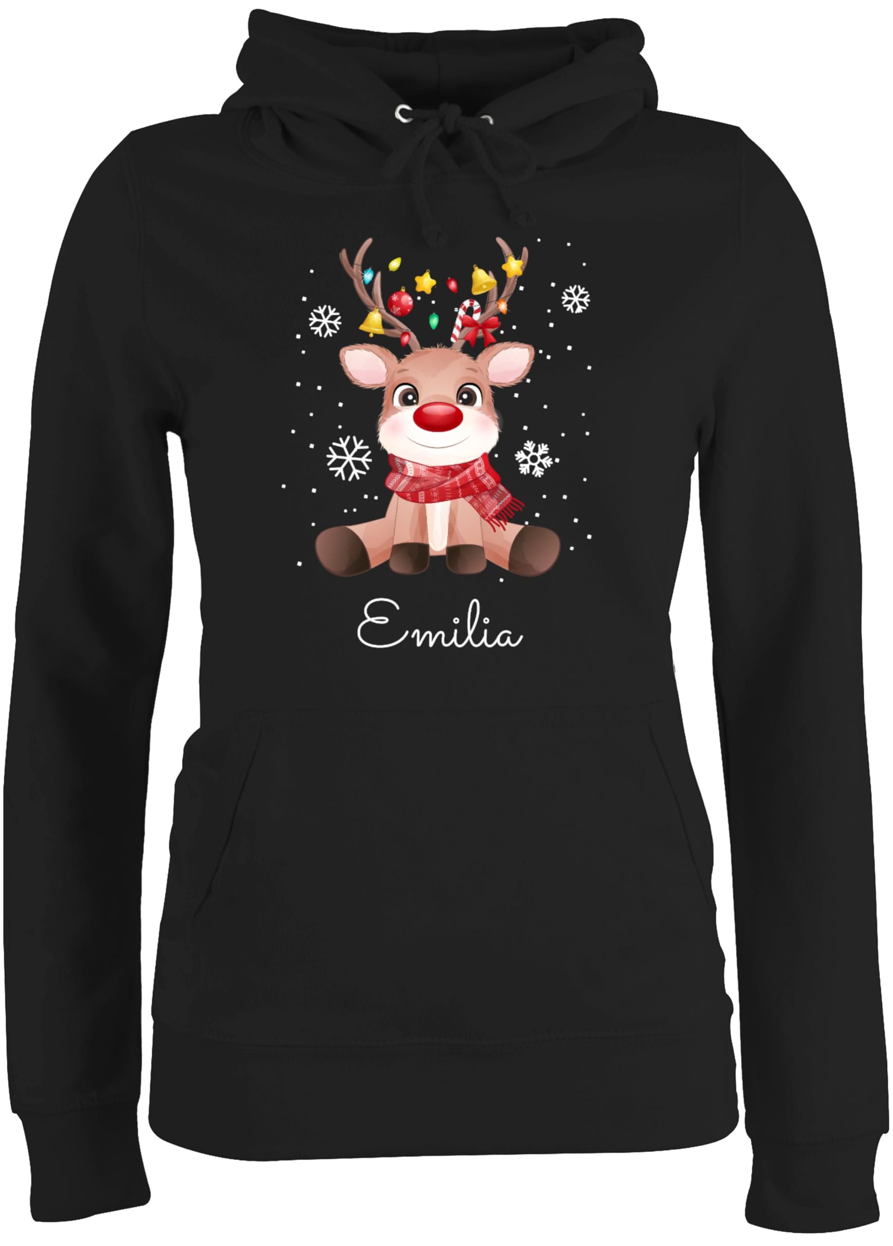 Geschenk mit Namen personalisiert by Shirtracer - Pullover Damen Hoodie Frauen - Süßes Rentier mit Name Wunschtext I Geschenk Rentier Weihnachten I Rudolph Reindeer Rudolf