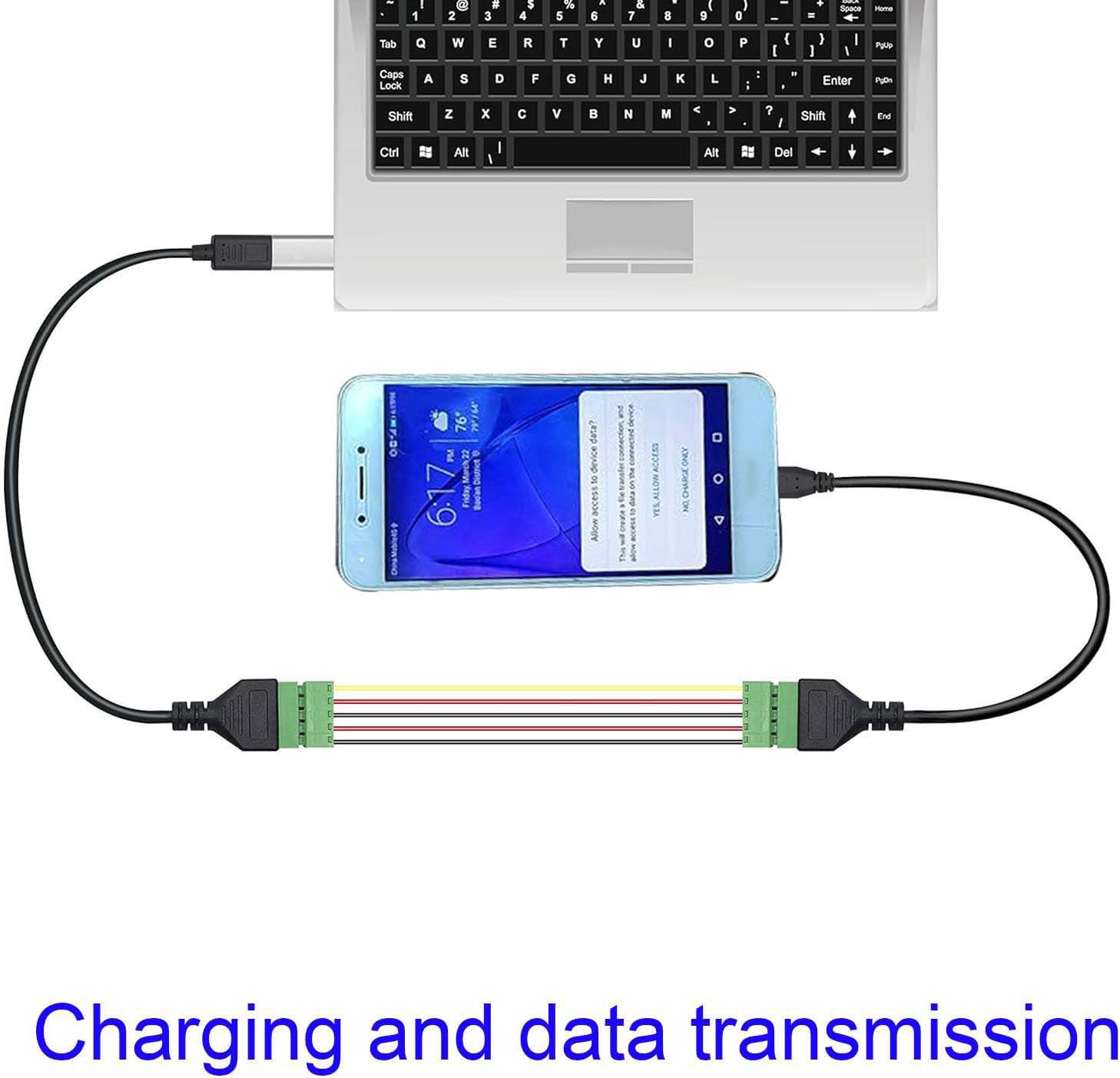 RUNCCI-YUN 2 Stück Micro USB Terminalstecker männliches Kabel, Lötfrei Micro USB auf 5-poliges Schraubklemmenblock