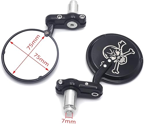 Miniatura 2 de HTTMT - Black Skull - Espejos de extremo para manillar redondos de 3 pulgadas, 78 pulgadas, 0.866 in, compatibles con bicicletas deportivas de