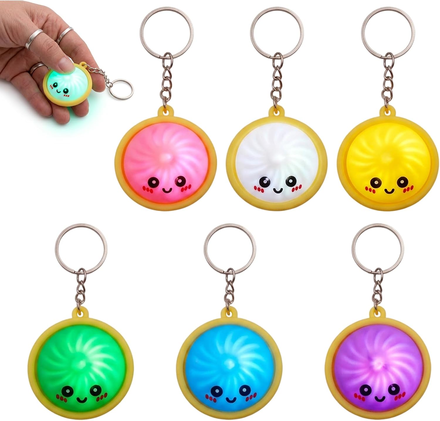 Dumpling Keychain, 6 Pcs Clicker Fidget, Dumpling Clicker Fidget for Finger Movement, for Adults at Work, Travel, Home, for Keyrings Ornaments Bag Charms
