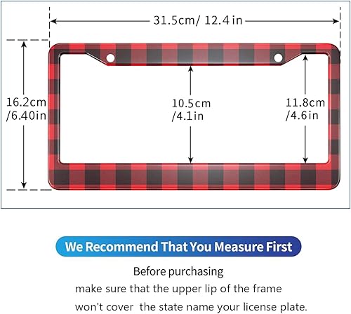 Miniatura 4 de Swono Marco de matrícula rojo a cuadros, clásico leñador a cuadros en rojo y negro, marco de aluminio de metal para placa de matrícula para mujeres