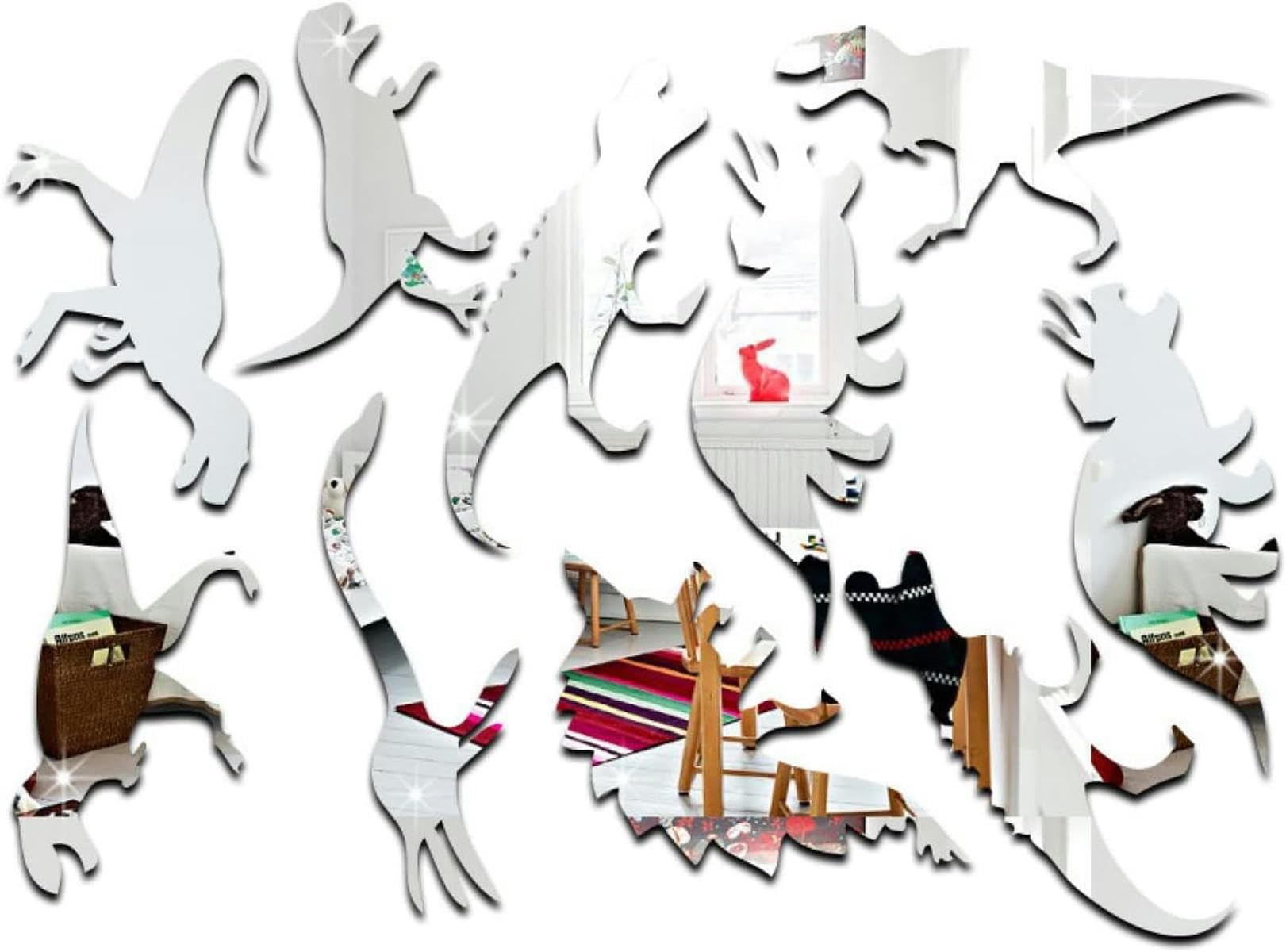 Gklutv Boys Mirror Tiles Dinosaur Stick On Mirrors Diy Art Wall Mirror Bedrooms Wall Stickers 1 Set
