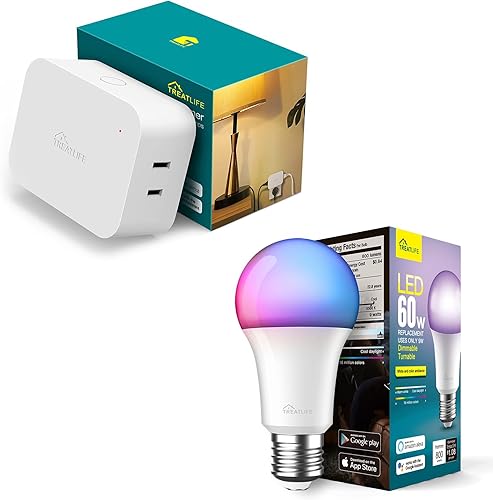 TREATLIFE Paquetes de bombillas inteligentes + enchufes reguladores inteligentes de doble toma de corriente TREATLIFE Paquetes de bombillas inteligentes + enchufes reguladores inteligentes de doble toma de corriente