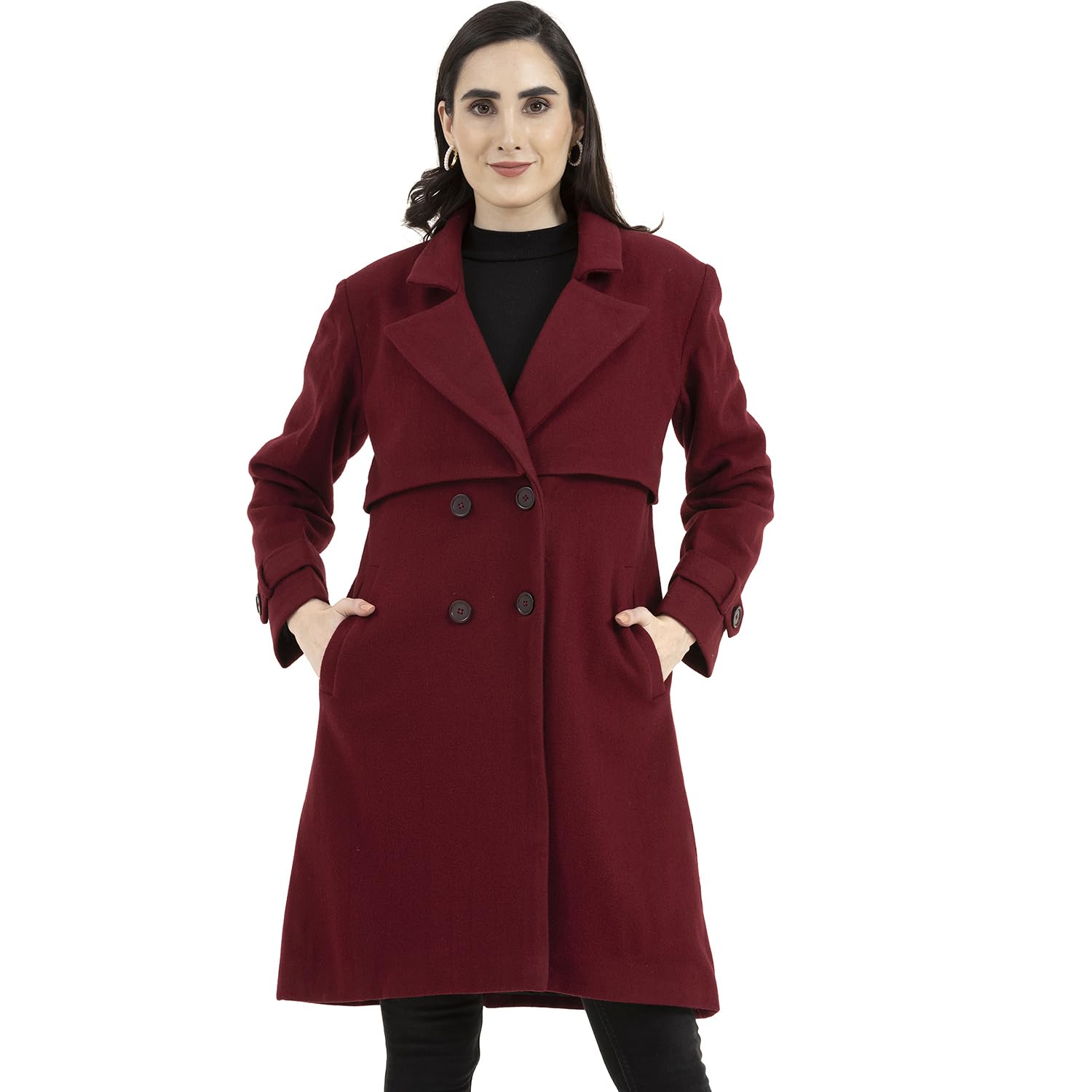 owncraft women's Double breasted Maroon wool coat-picture-19
