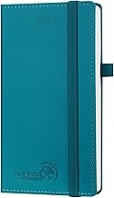 POPRUN 2026 Week to View Pocket Diary 16.5 x 9 cm - PU Leather Hard Cover, Small Planner from Jan 2026 to Dec 2026-12 Months, with 2 Ribbon Bookmark, 80gsm Paper, Pacific Green
