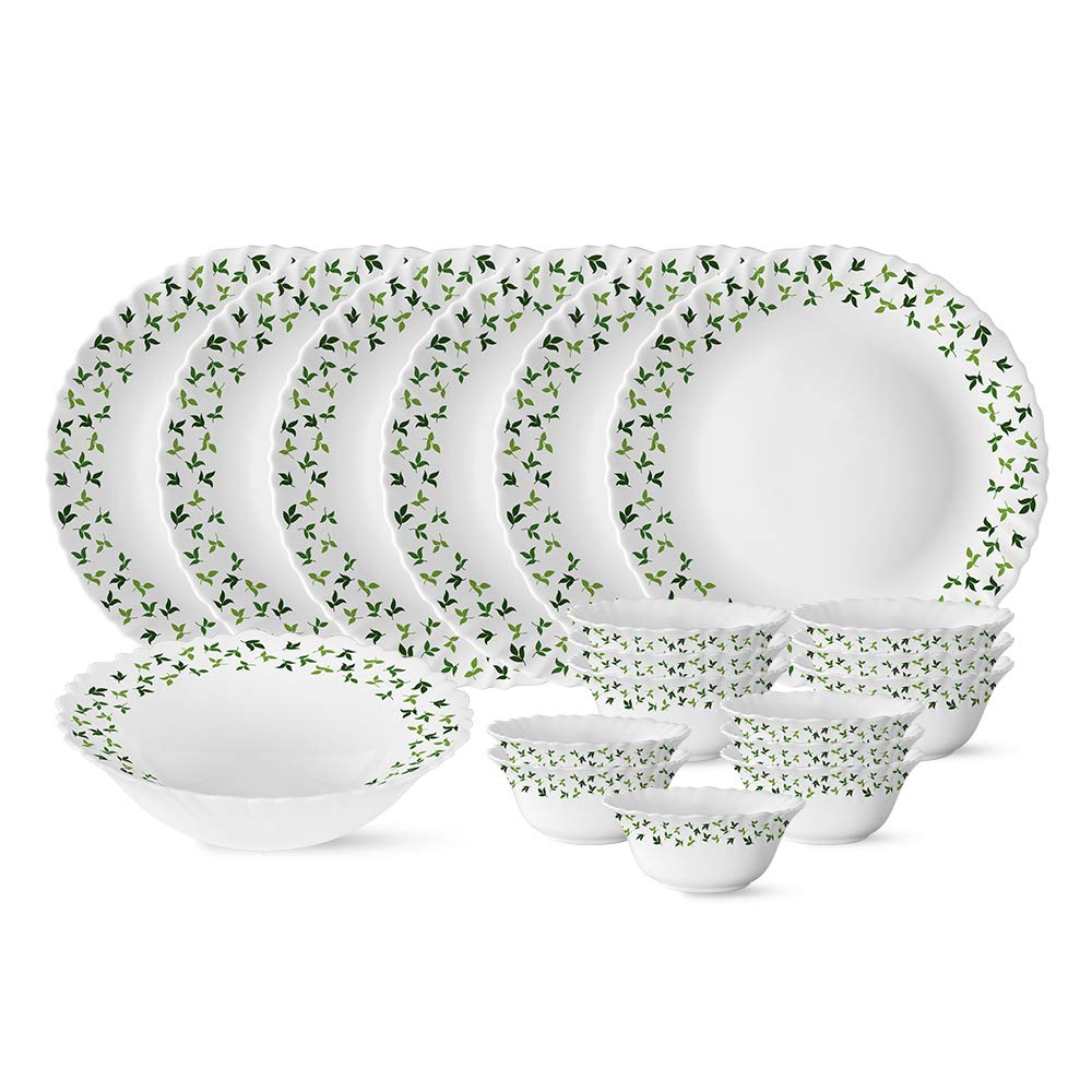 Larah by BOROSILSage Silk Series Opalware Dinner Set | 19 Pieces for Family of 6 | Microwave & Dishwasher Safe | Bone-Ash Free | Crockery Set for Dining & Gifting | Plates & Bowls | White,Floral