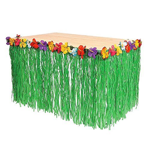 Adorox Hawaiian Luau Hibiscus Green Table Skirt - Perfect for Your Next Party!