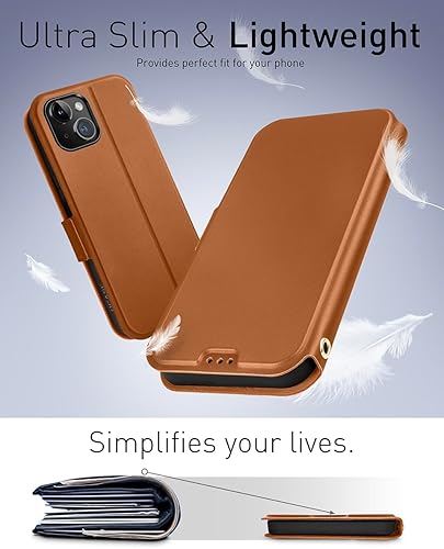 Miniatura 107 de OCASE Funda tipo cartera para iPhone 15 Pro Max, funda delgada de piel sintética, ranuras para tarjetas, bloqueo RFID, soporte, funda de teléfono a