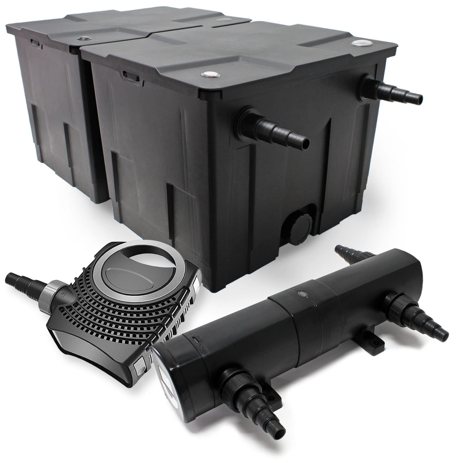 Wiltec Kit complet: CBF-350B Filtre de bassin jusqu'à 60000 L Biologique, NEO10000 SuperECO pompe de filtration 10000l/h 80W, CUV-224 lampe uv UVC Clarificateur avec 24W