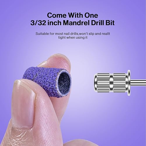 Miniatura 53 de MelodySusie 100 unidades de brocas de uñas, bandas de lijado para taladro de uñas, 120 bandas de lijado de lima de uñas de grano medio para uñas