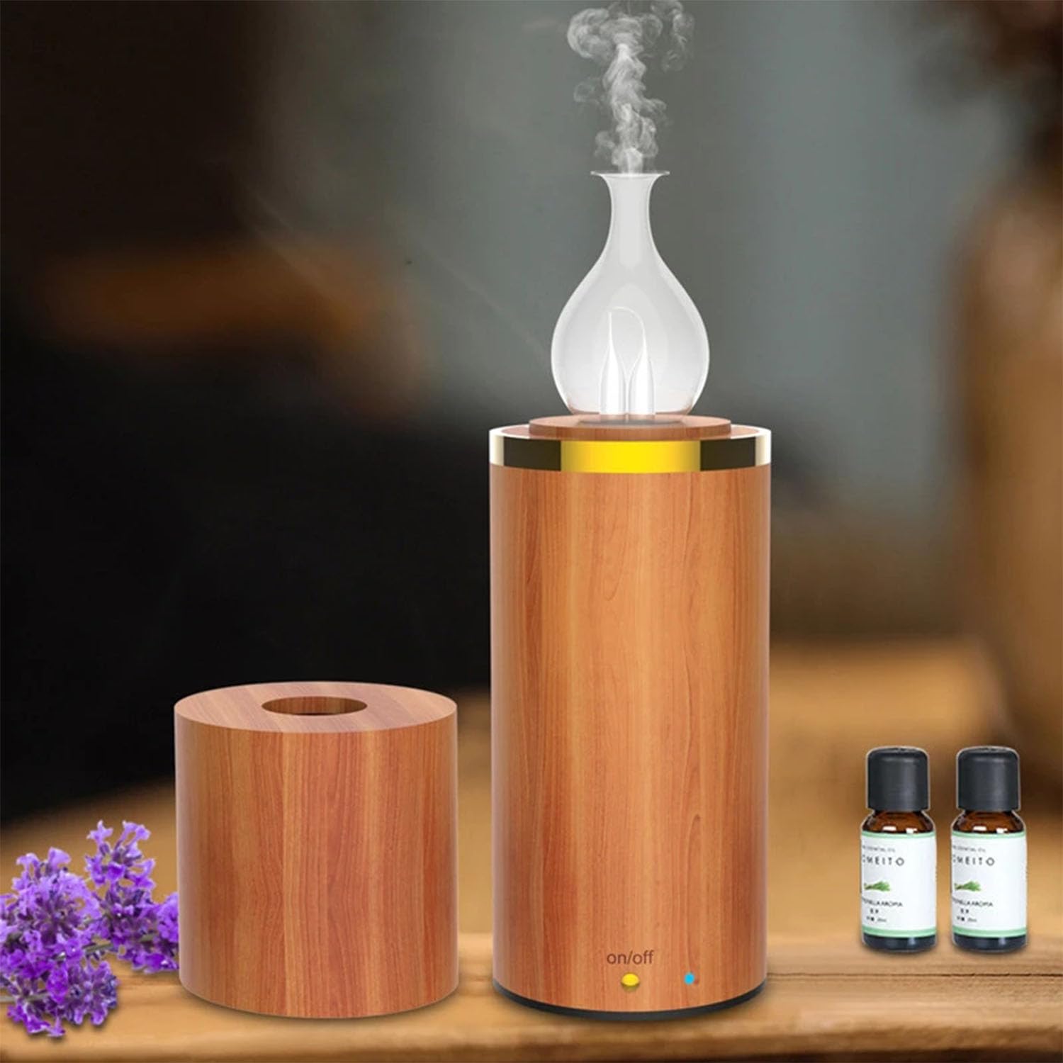 Difusor de Aceite Esencial Nebulizador de Madera Mini Difusor Portátil de Aromaterapia Sin Agua Difusor de Aroma de Cristal para el Hogar Oficina Sueño Yoga