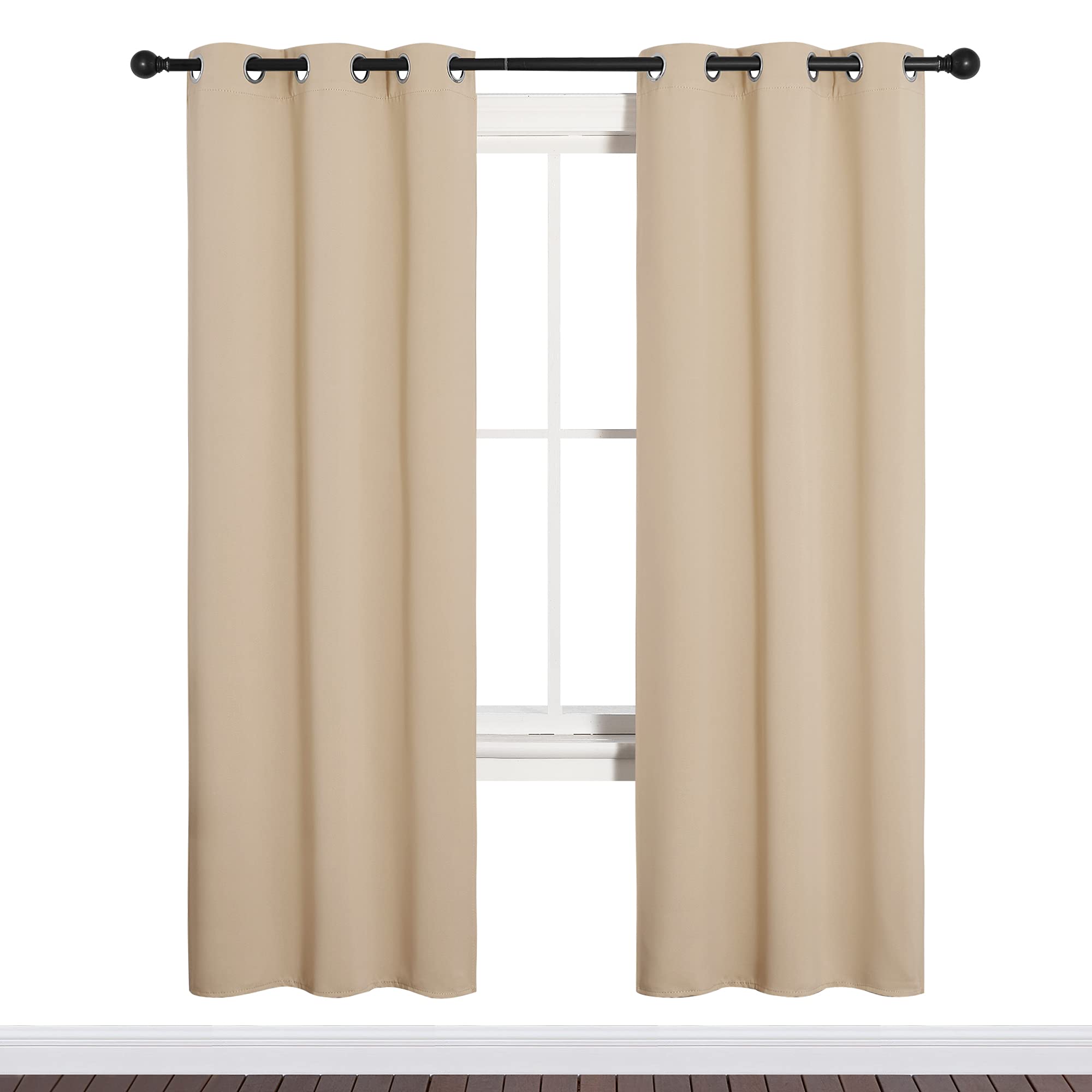 NICETOWN Room Darkening Curtain Panels for Cafe, Thermal Insulated Grommet Room Darkening Draperies/Drapes for Window (Biscotti Beige, 2 Panels, W34 x L72 -inch)