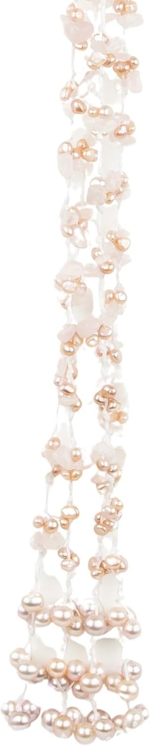 HinsonGayle 2-Strand Gemstone & Genuine Freshwater Cultured Pearl Lariat Necklace (8 Color Styles)