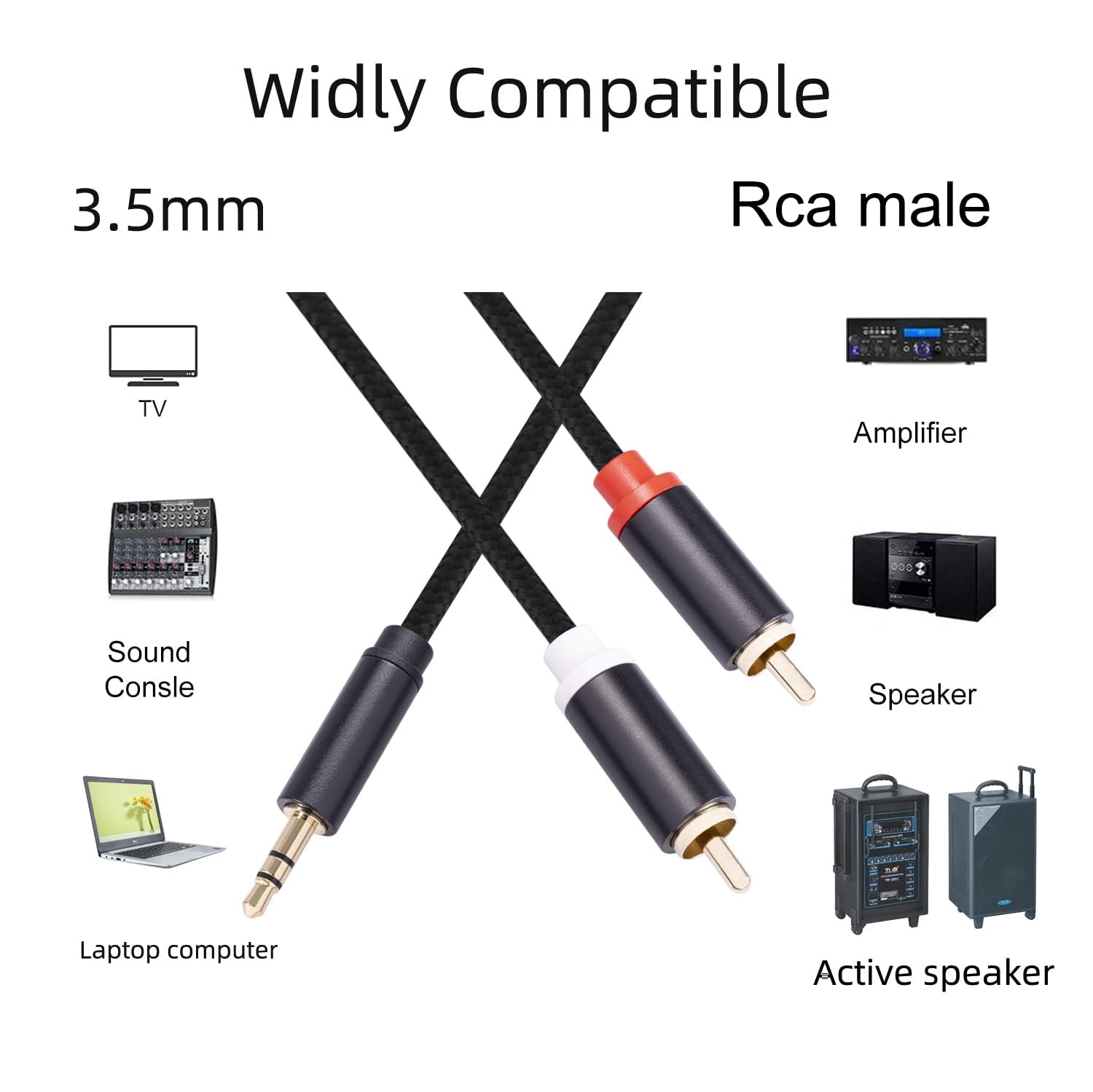 Cable RCA de 3,5 mm a RCA, chapado en oro, 1/8 macho a macho, adaptador divisor en Y para tabletas, altavoces, smartphones, MP3, HDTV