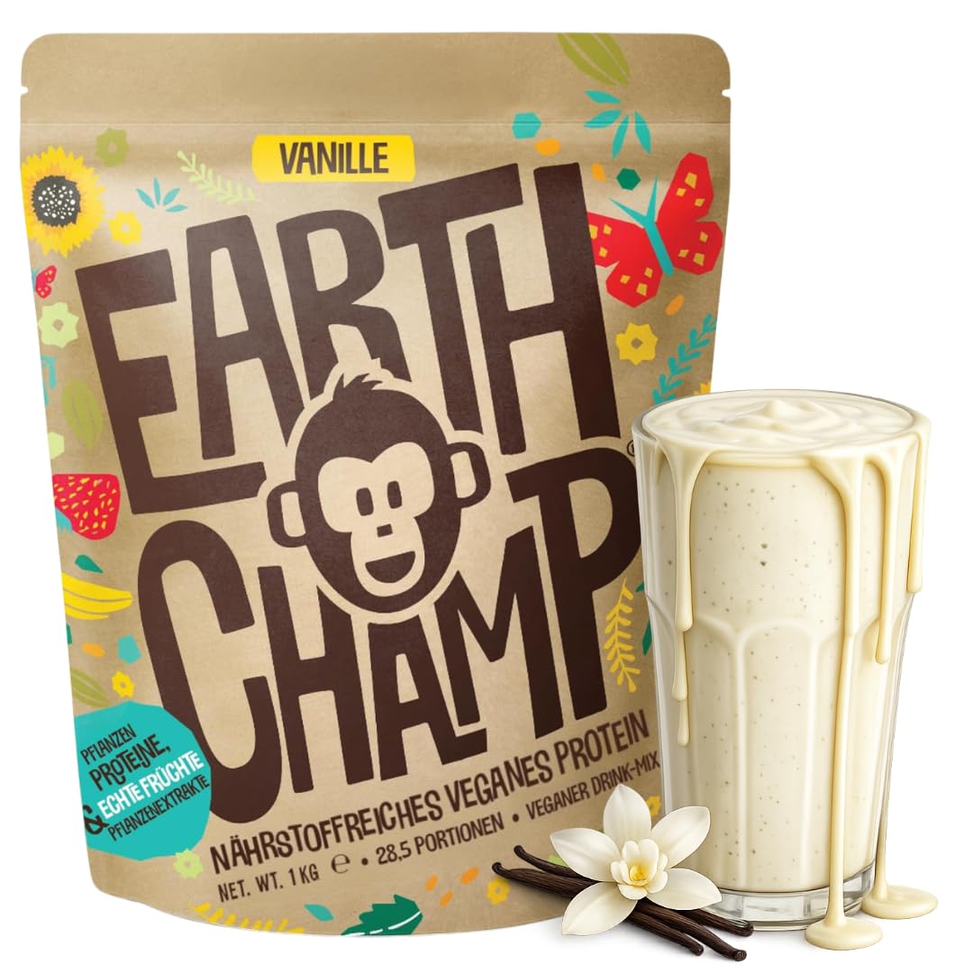 Vegan Protein Vanille | Keine Sucralose | Veganes Proteinpulver aus 4-Komponenten Pflanzliches Eiweißpulver - Laktosefrei, Glutenfrei - Ohne künstliche Aromen (Vanille, 1 Kg mit Dosierlöffel)
