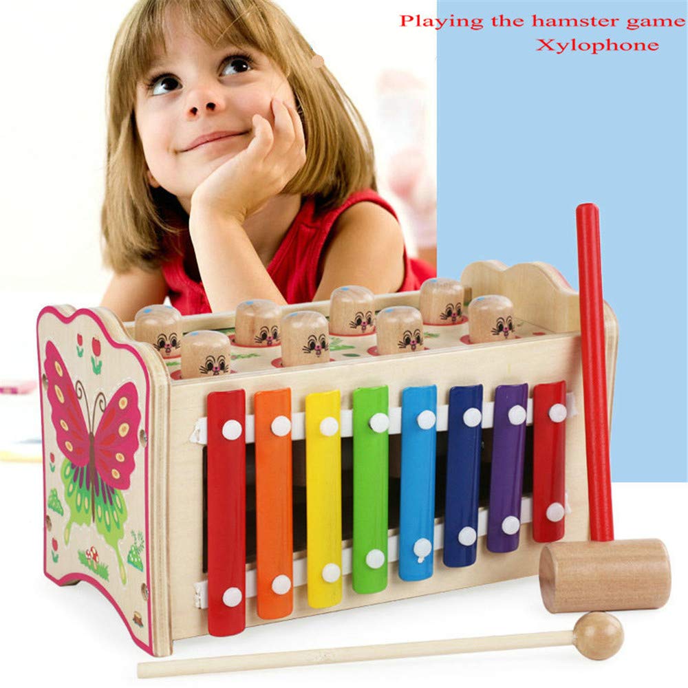 JIASHU Hammering Pounding Toys Wooden Educational Toy Xylophone Shape Sorter, Christmas Birthday Gift for Boy Girl Baby Toddler Developmental Learning Block Toy