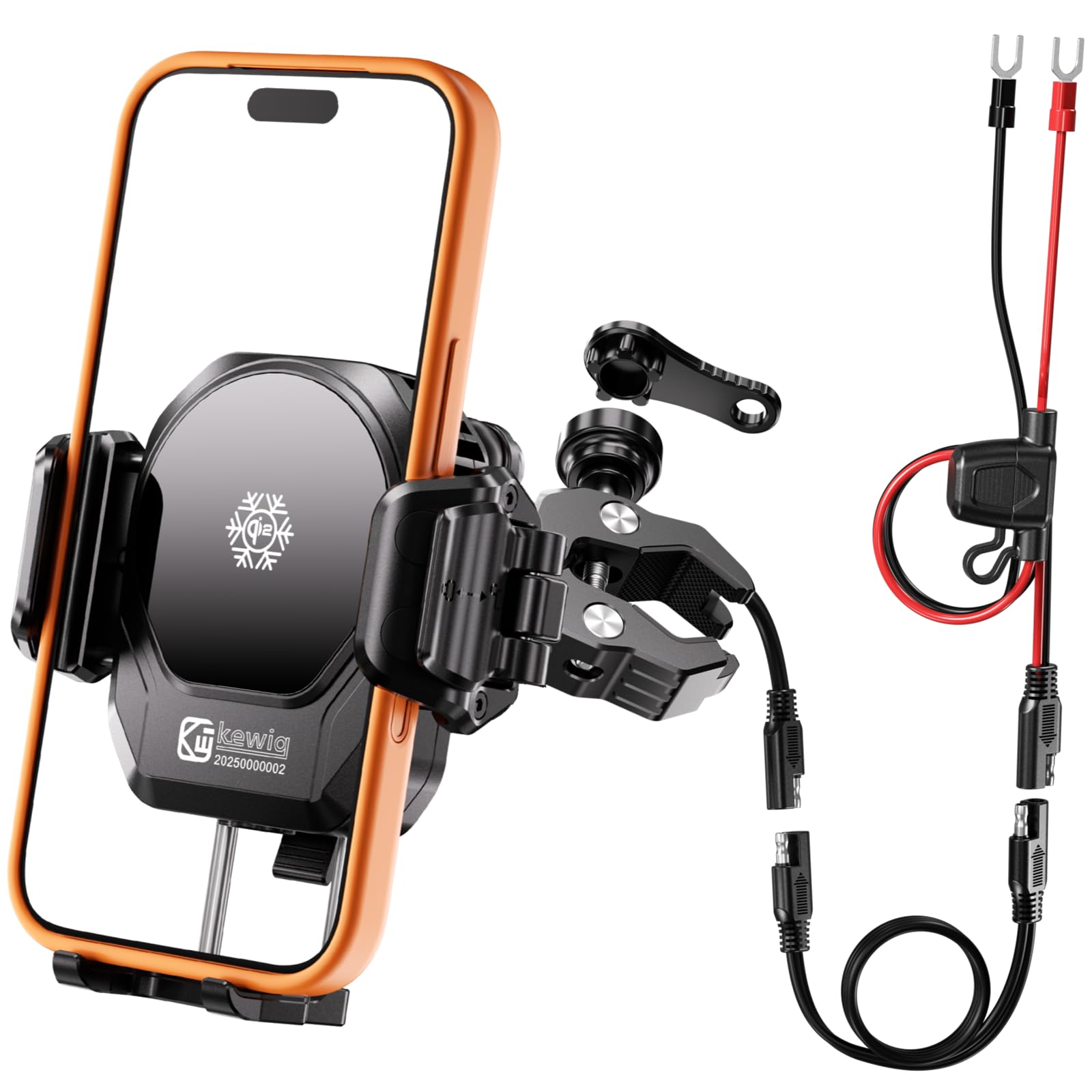 Kewig Support de téléphone pour moto avec chargeur sans fil Qi2 15 W et port de charge rapide 36 W PD/USB-C [amortisseur de vibrations] [compatible avec l'appareil photo] Support de téléphone pour