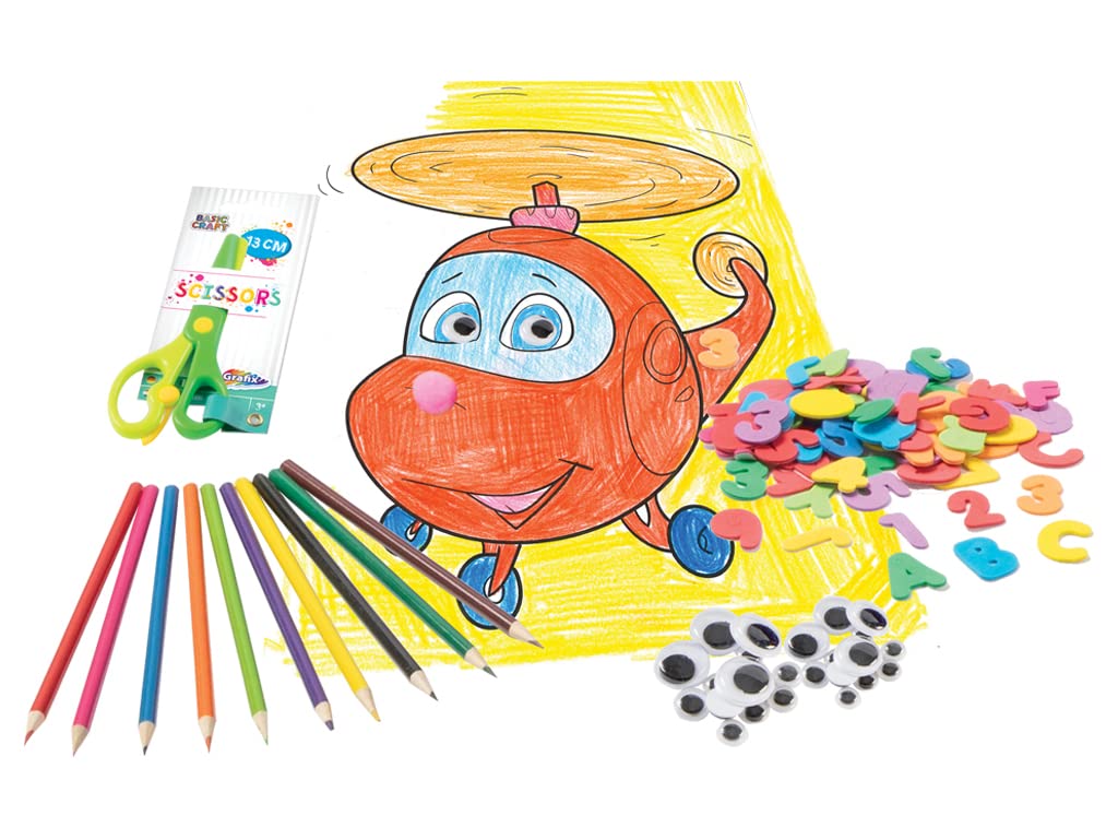 Grafix Caja Manualidades Niños XXL a Partir de 4 Años | 1000 Piezas de Materiales para Manualidades | Kit Manualidades para Niños y Niñas | Scrapbooking Pegatinas Decoración Lápices Purpurina