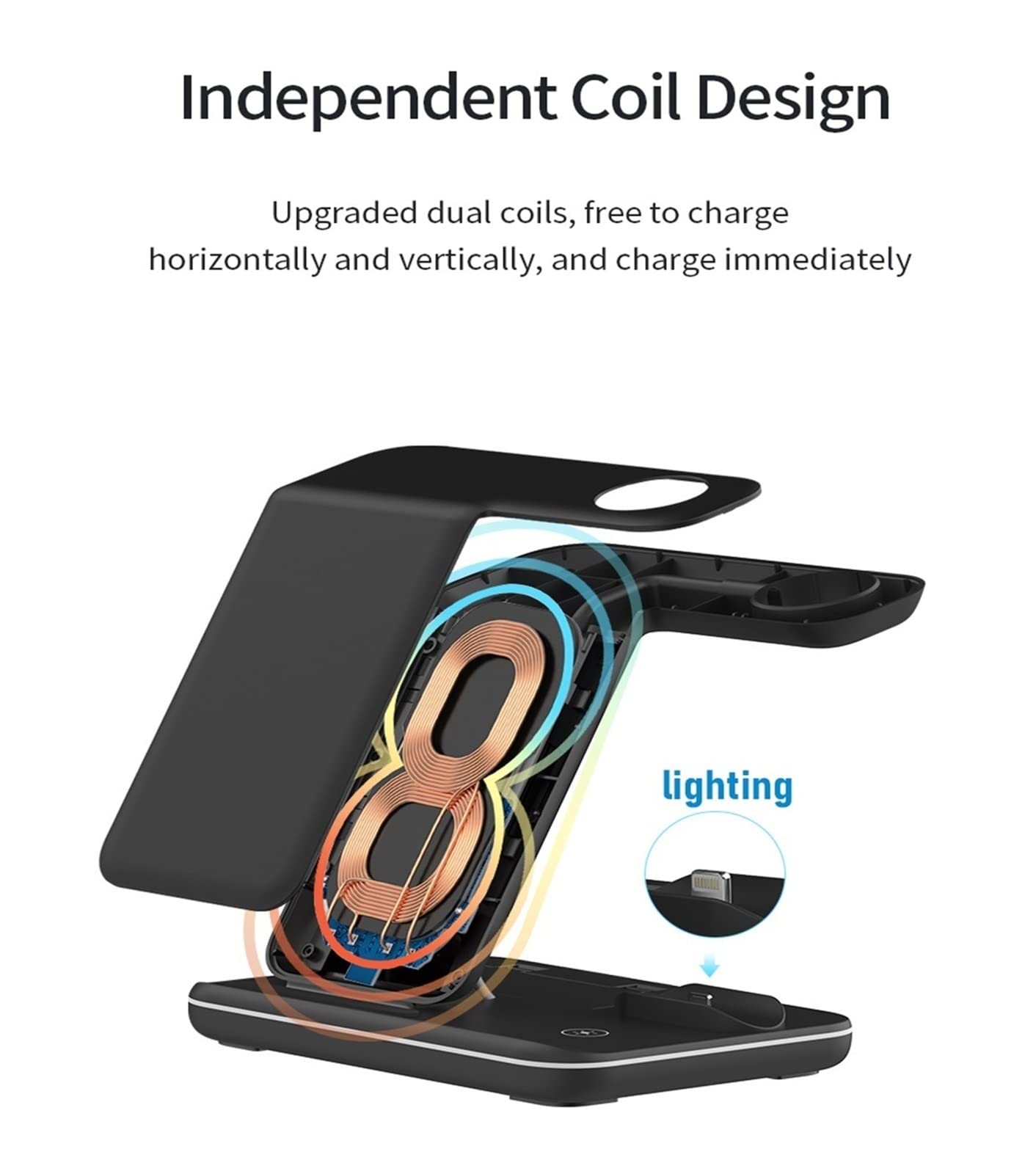 15W 3 en 1 Station de Charge Rapide Qi Chargeur sans Fil USB Charge Support téléphone for téléphones, Tablette Conception Portable