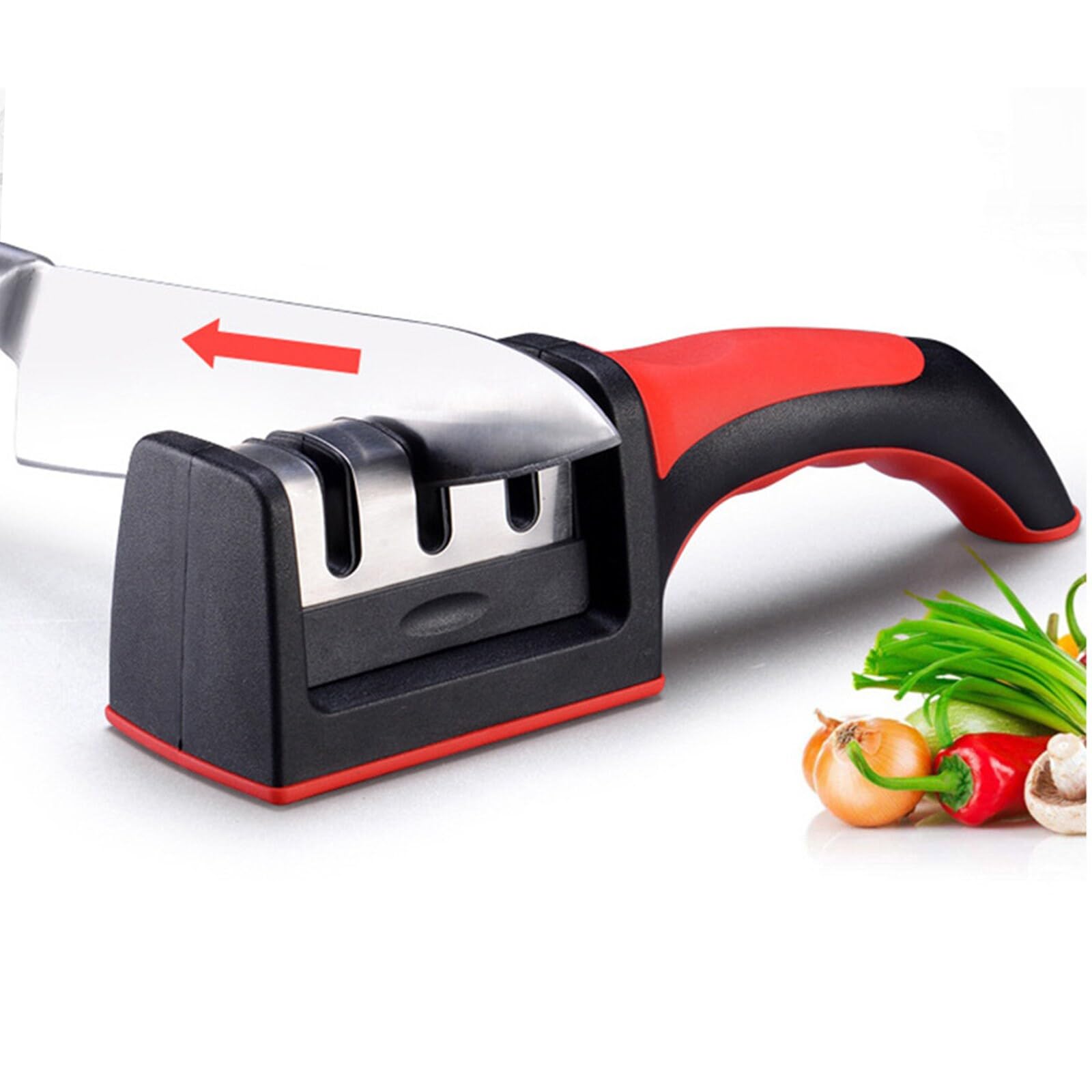 Manual 3 Stage Knife Sharpener with Tungsten Carbide Steel | Non-Slip Base, Ergonomic Handle, Quick Sharpening, Kitchen Tool, Compact Design-image-27