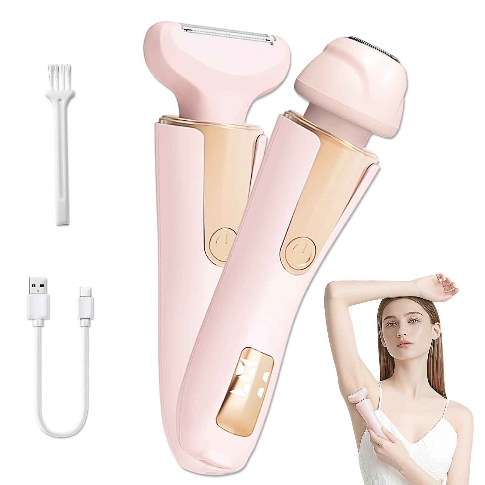 Maquinilla de afeitar eléctrica para mujer, 2 en 1, afeitadora íntima para mujer con pantalla LCD, recortadora de bikini recargable, zona íntima, resistente al agua, en húmedo y seco, afeitadora para