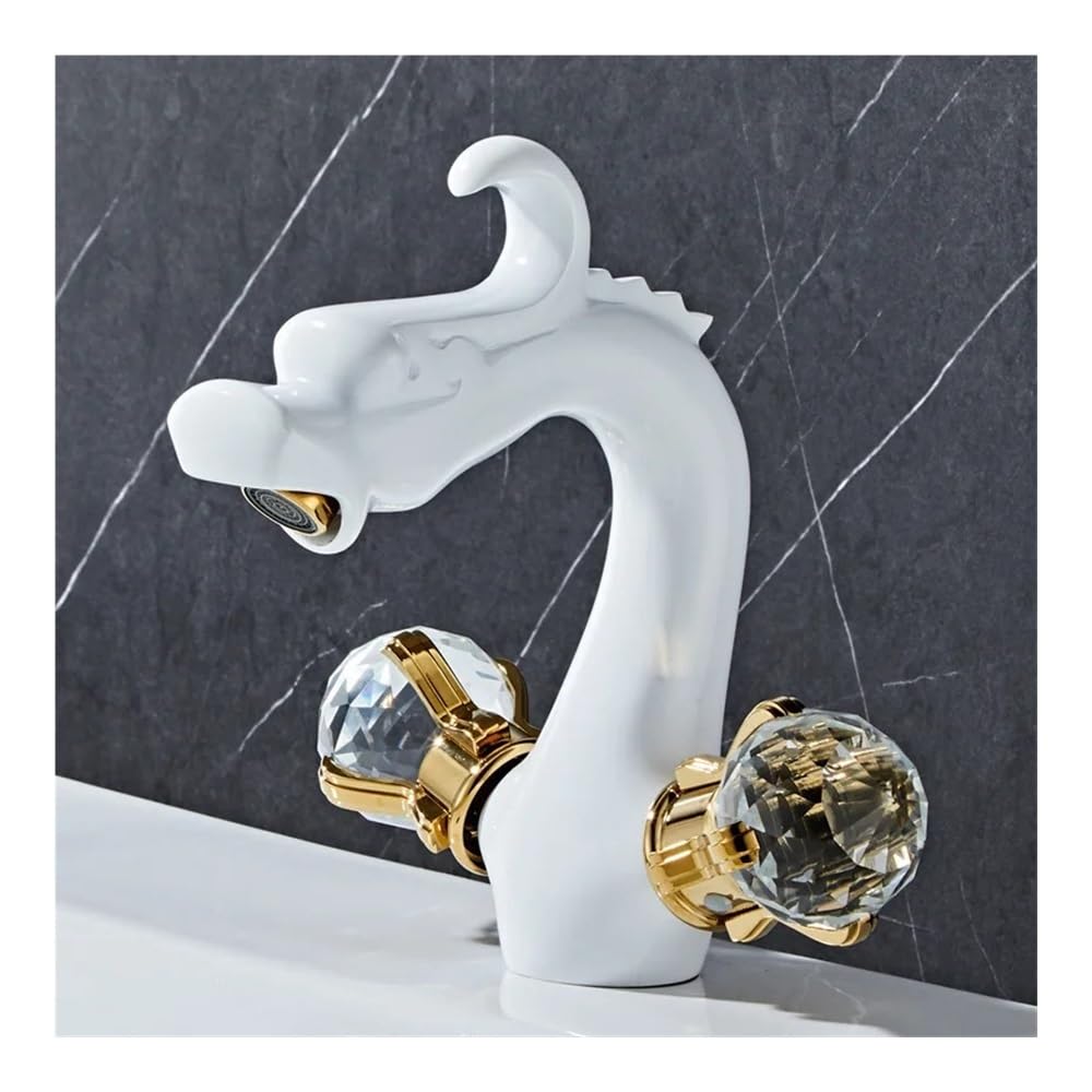 Blyqxs White Household Brass Basin Washbasin Cold And Hot Crystal Double Handle Faucet Gly99(,Short)