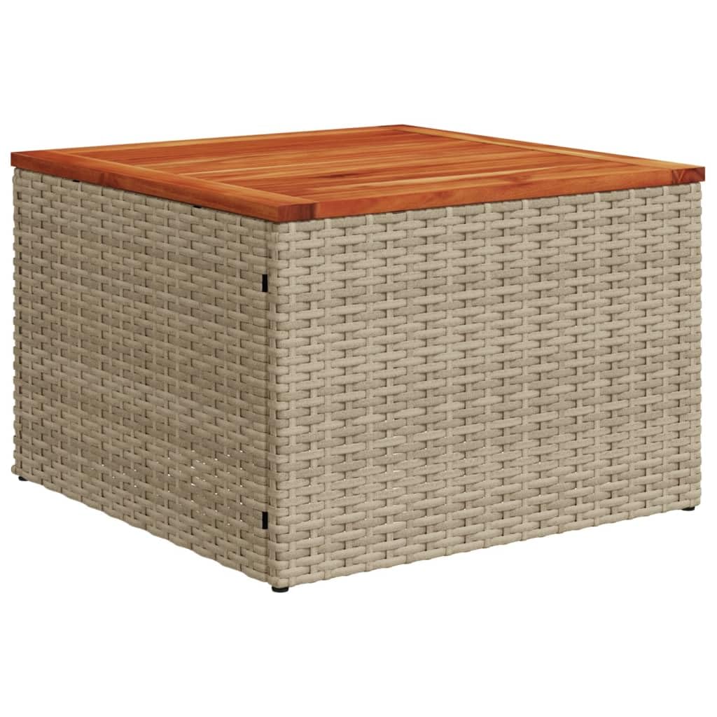 vidaXL Gartentisch, Outdoor Tisch mit Tischplatte aus Akazienholz, Couchtisch mit Stahlrahmen, Beistelltisch Garten Gartenmöbel, Beige Poly Rattan Akazienholz
