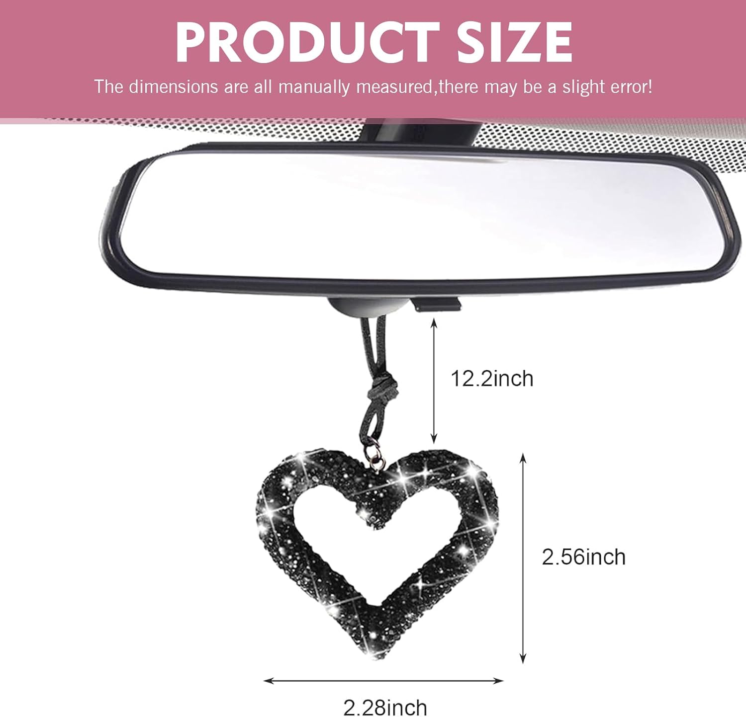 Bling Heart Car Hanging Accessories, Sparkling Diamond Rearview Mirror Decorative Pendant, Multifunctional Charm Jewelry for Car Door Backpack, for Most Cars Home Necklace (Black) image 2