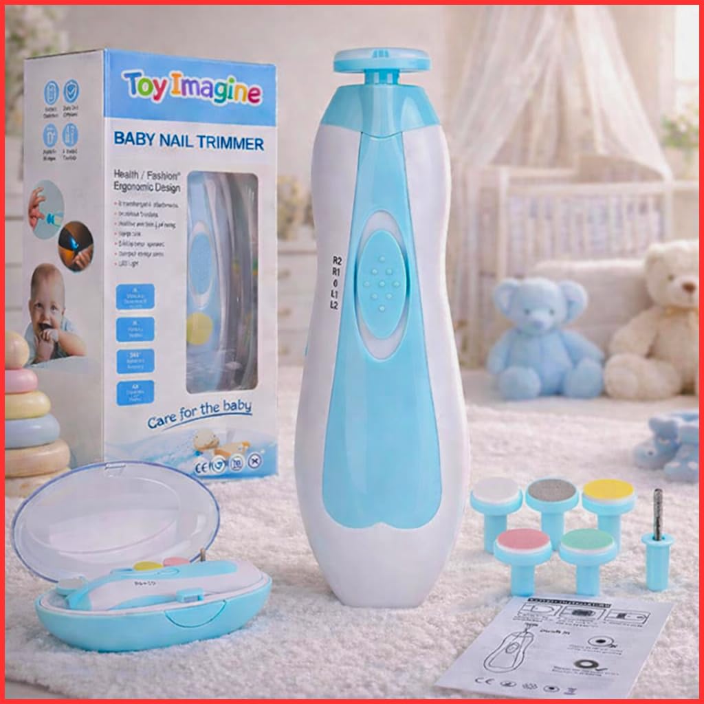 Toy Imagine Electric Baby Nail Trimmer with LED Light Gentle Nail Cutter and Filer for Newborns 0–6 Months Adjustable Speed Multiple Heads Quiet Baby Grooming Kit for Kids Multi Colour