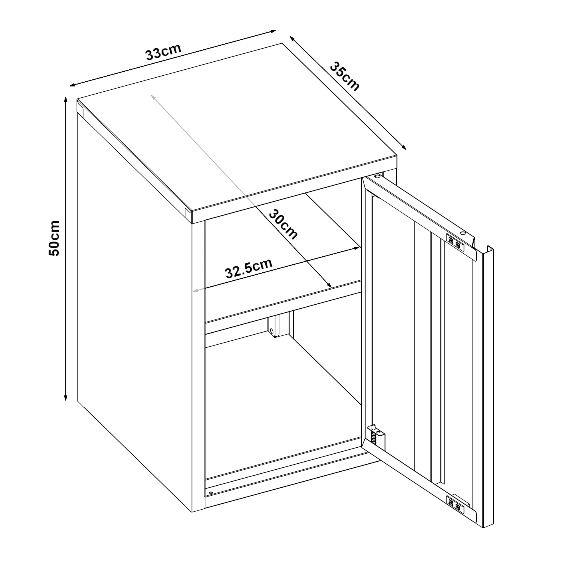 [en.casa] Mobiletto a Muro con Anta Armadietto Pensile a Parete con Ripiano Regolabile in Altezza Mobile in Acciaio per Bagno Ingresso Ufficio 50x33x35 cm - Grigio