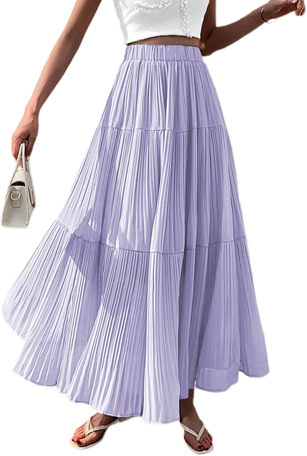 Women's Maxi Tulle Skirts Elegant Tiered A-Line Flowy Long Skirt Fashion Elastic High Waisted Fall Winter Dress
