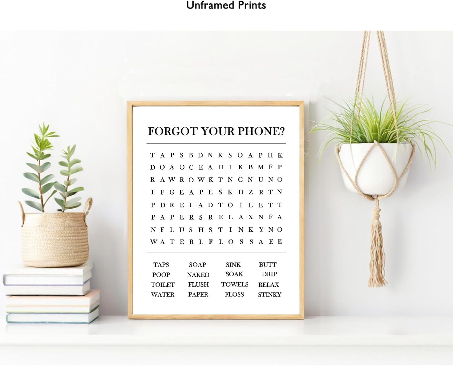 YacyCool Bathroom Word Search Poster Print - 'Forgot Your Phone?' Theme - 8x10 Inch Unframed Guest Bathroom Wall Decor - Image 2