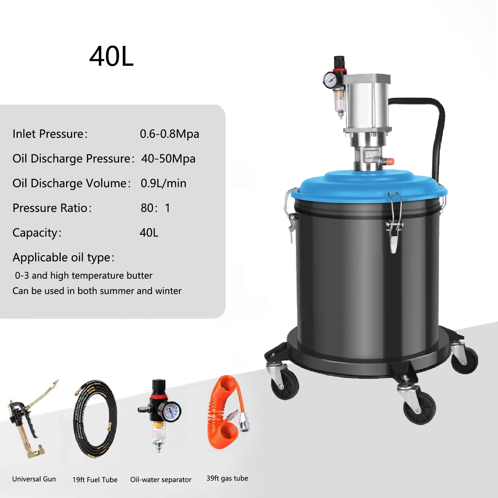 Bomba de grasa para tambores de 5 galones, relación de presión 80:1, compatible con altas temperaturas, ideal para mantenimiento y lubricación de máquinas