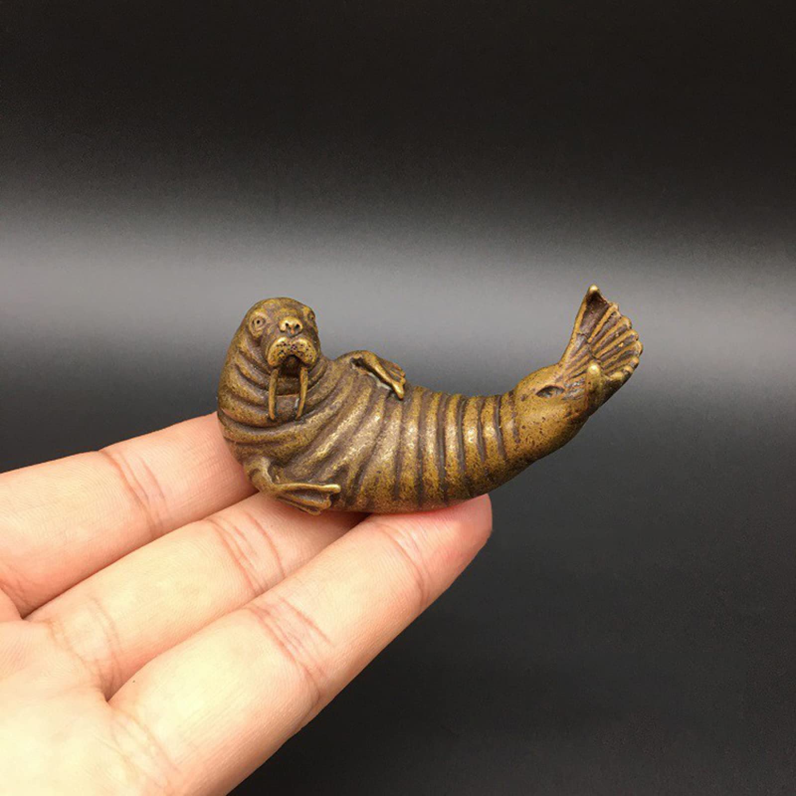 ZTHOME Sculpture Wall Sculptures Vintage Copper Animal Sea Lion Figurine Desktop Ornament Decoration Accessories Antique Bronze Statue Home Decor Craft